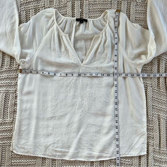 J Crew Boho SILK Delicate Embroidered V Neck Long Sleeve Boho Chic Blouse Size M - Picture 11 of 15